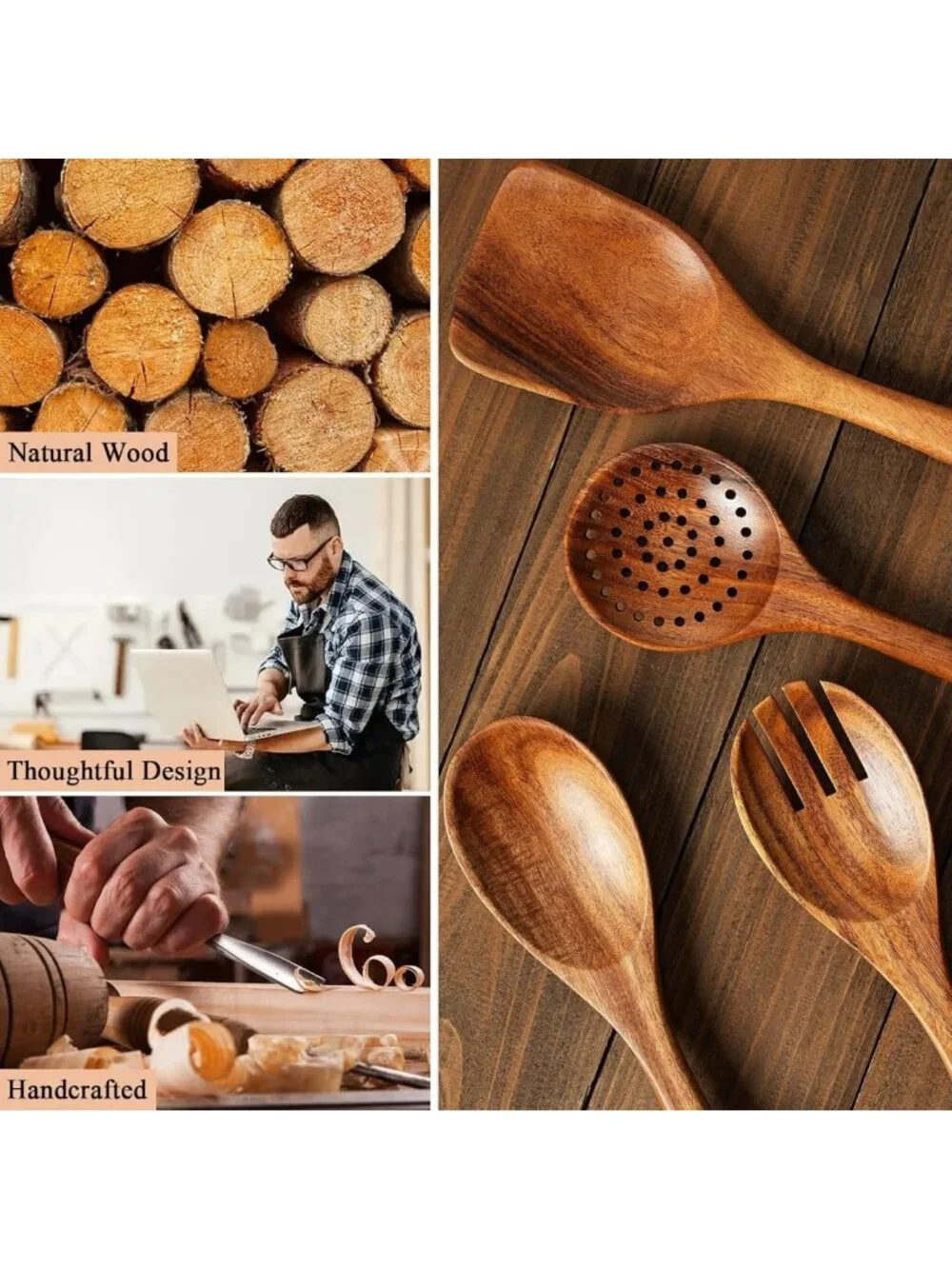 10-Piece Premium Wooden Utensil Set with Holder & Spoon Rest - Cooking Tools